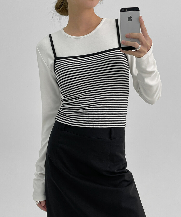 レイヤードクロップ長袖Tシャツ WHITE
