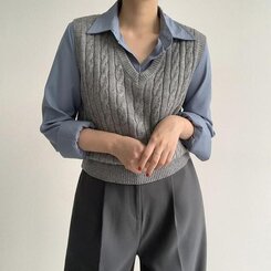 エッセンシャルクロップVネックベスト(5color) GREY