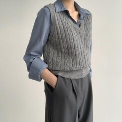 エッセンシャルクロップVネックベスト(5color) GREY
