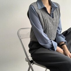 エッセンシャルクロップVネックベスト(5color) GREY