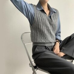 エッセンシャルクロップVネックベスト(5color) GREY