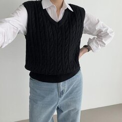 エッセンシャルクロップVネックベスト(5color) BLACK