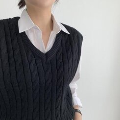 エッセンシャルクロップVネックベスト(5color) BLACK