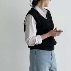 エッセンシャルクロップVネックベスト(5color) BLACK