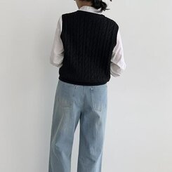エッセンシャルクロップVネックベスト(5color) BLACK