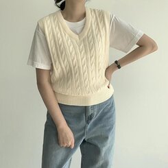エッセンシャルクロップVネックベスト(5color) IVORY