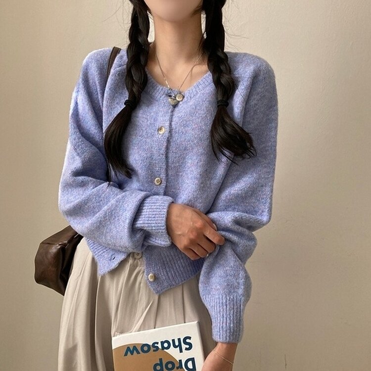 로밴 알파카 울 캐시 라운드 니트 가디건 소라