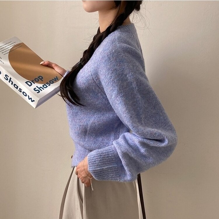 로밴 알파카 울 캐시 라운드 니트 가디건 소라