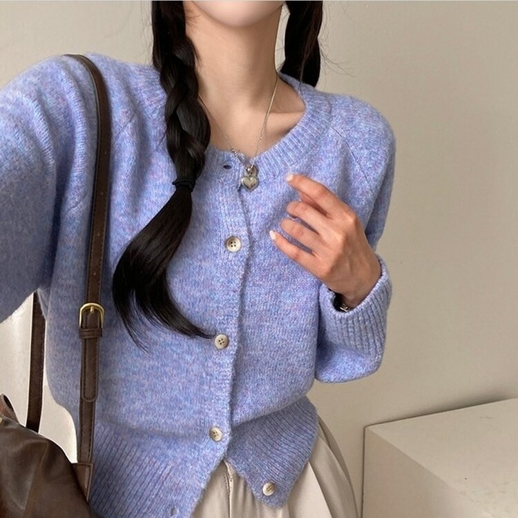 로밴 알파카 울 캐시 라운드 니트 가디건 소라