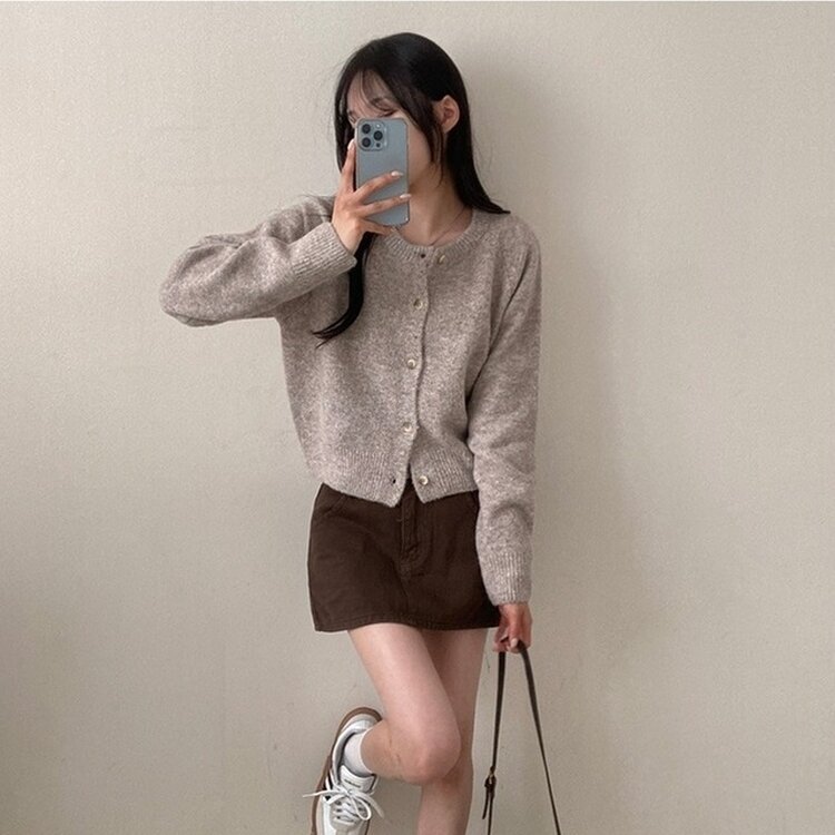 로밴 알파카 울 캐시 라운드 니트 가디건 연밤