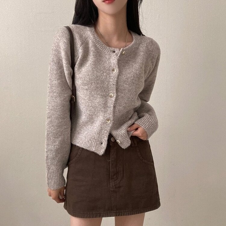 로밴 알파카 울 캐시 라운드 니트 가디건 연밤