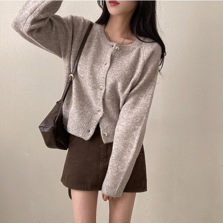 로밴 알파카 울 캐시 라운드 니트 가디건 연밤