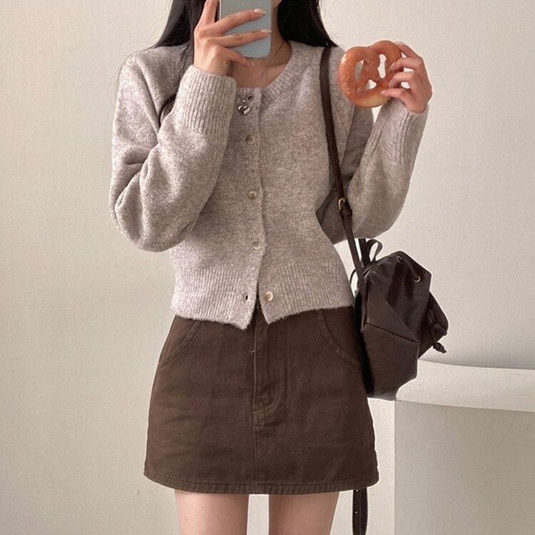 로밴 알파카 울 캐시 라운드 니트 가디건 연밤