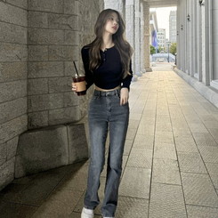 【丈別】デニムブーツカットパンツ6色 GRAY