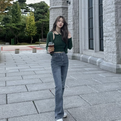 【丈別】デニムブーツカットパンツ6色 GRAY