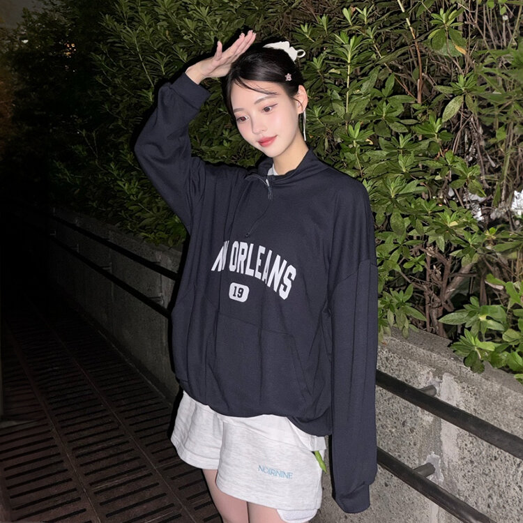 レタリングハーフジップアップトレーナー｜スウェット｜韓国