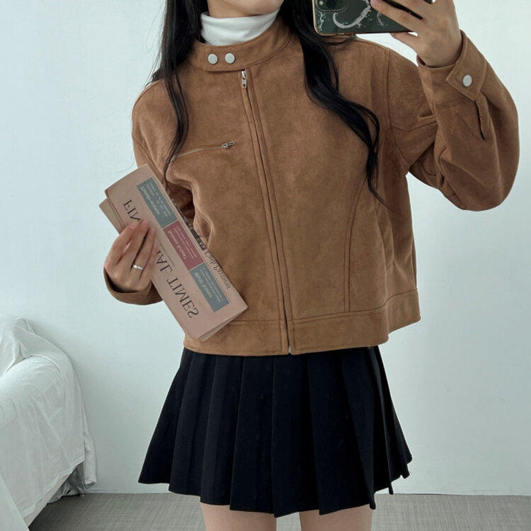 SJK12250 キッットチャイナカラースエードクロップジャケット  