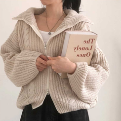 ゆるハイネックケーブルニットジップアップ(5color)｜ジャンパー｜韓国