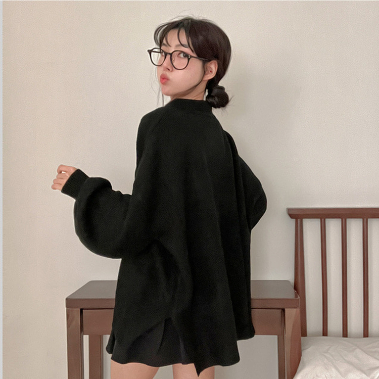 타임 울 벌룬 오버핏 트임 카라 니트 블랙