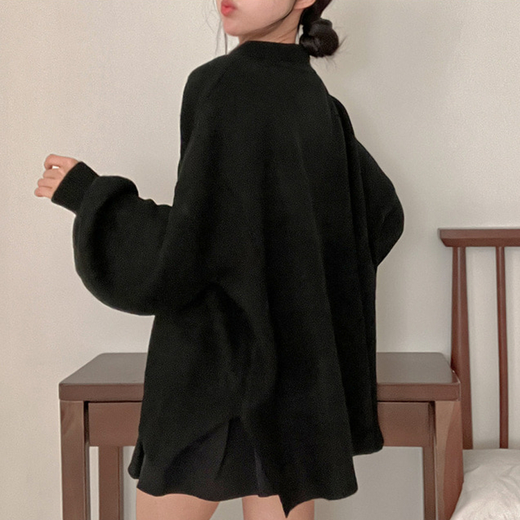 타임 울 벌룬 오버핏 트임 카라 니트 블랙