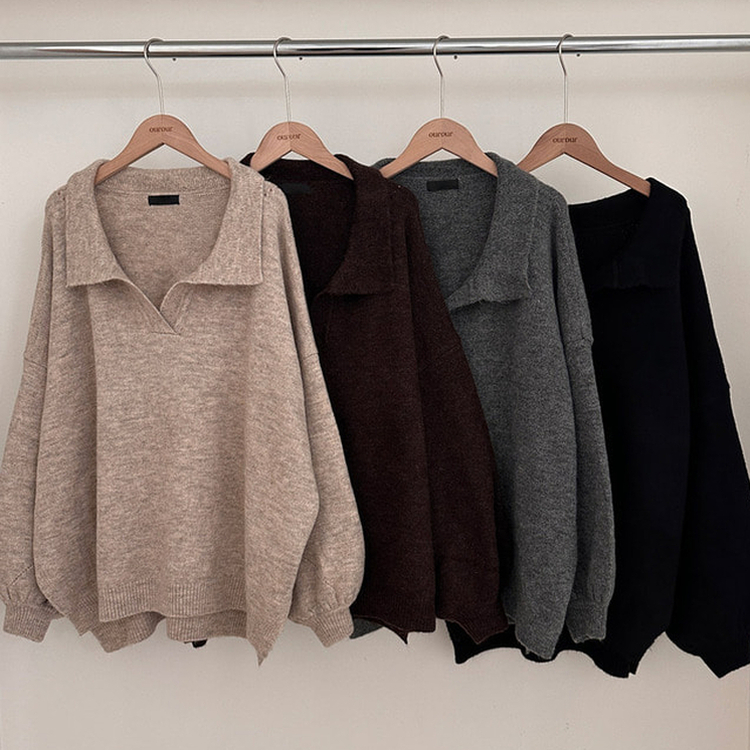 타임 울 벌룬 오버핏 트임 카라 니트