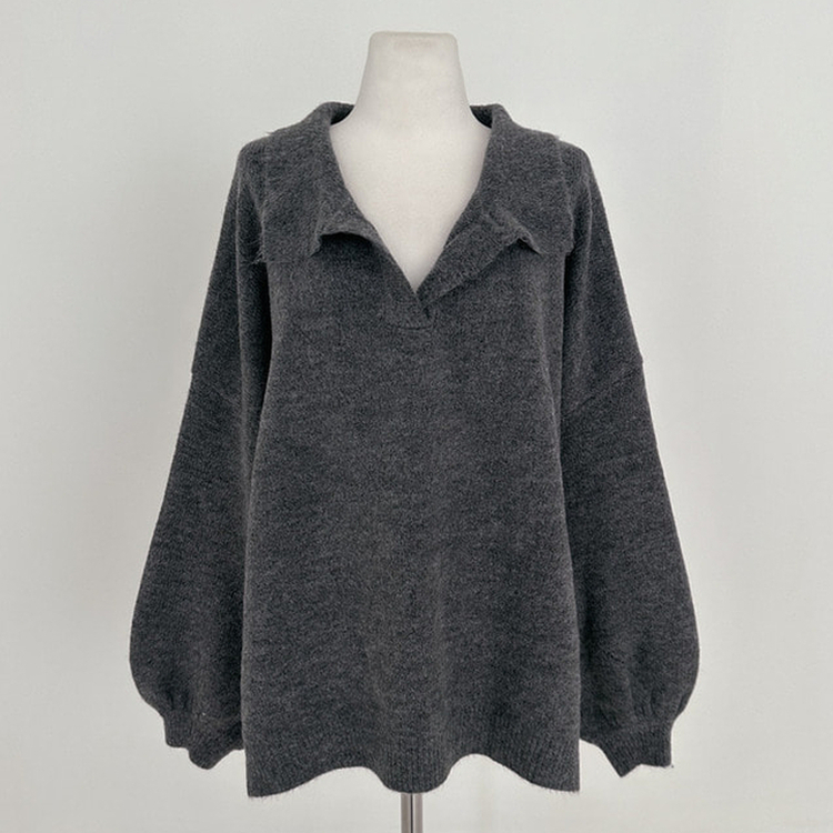 타임 울 벌룬 오버핏 트임 카라 니트