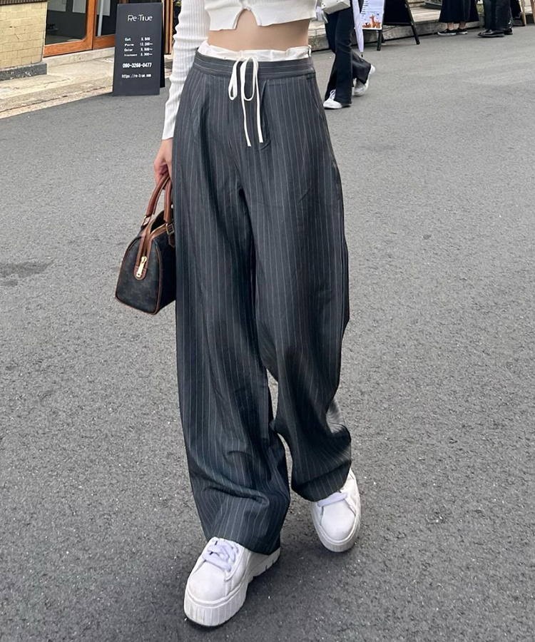SOERTE ストライプ スラックス サイズ1 ¥9,900新品タグ付き soerte スラックス Wide straight slacks/ワイドストレート
