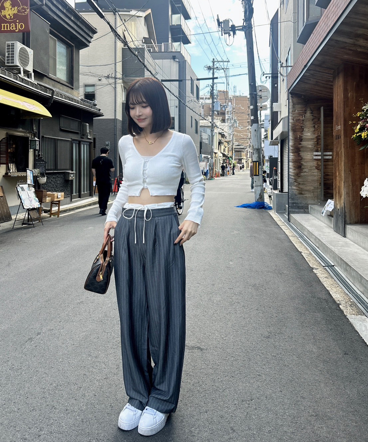 SSL1891 ストライプワイドスラックスパンツ スラックス - SONA