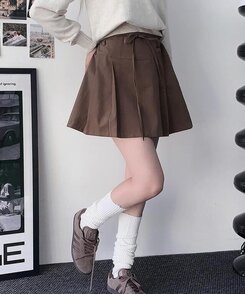 ミニスカート コットンプリーツスカート BROWN