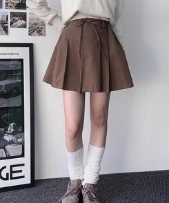 ミニスカート コットンプリーツスカート BROWN