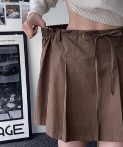 ミニスカート コットンプリーツスカート BROWN