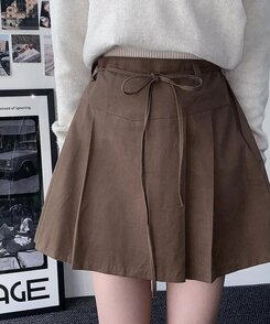 ミニスカート コットンプリーツスカート BROWN
