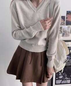 ミニスカート コットンプリーツスカート BROWN
