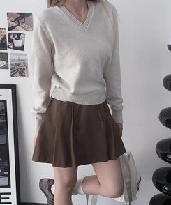 ミニスカート コットンプリーツスカート BROWN