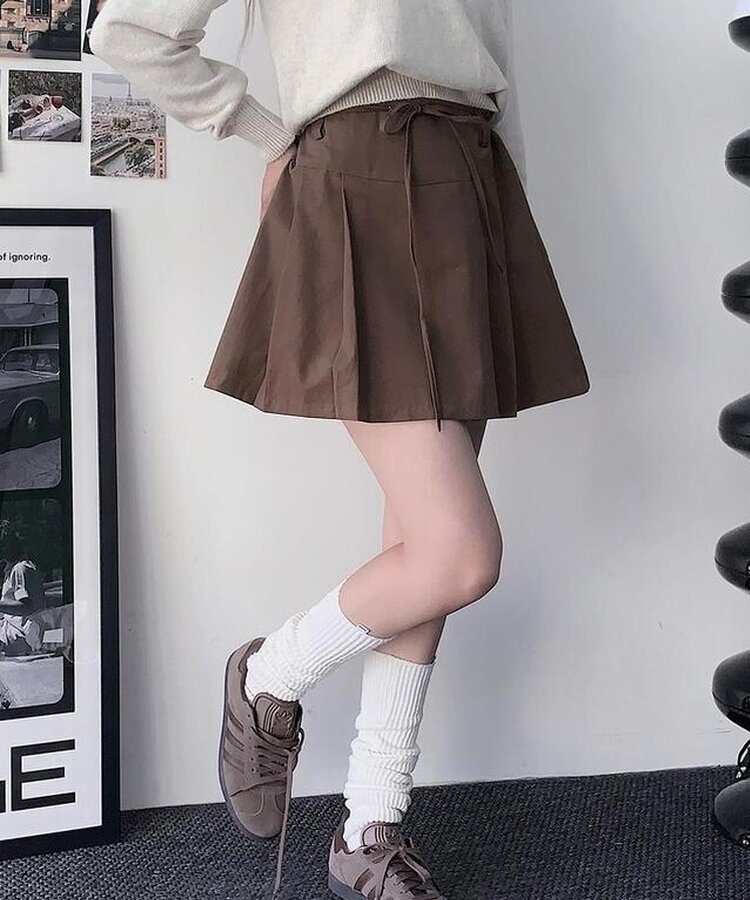 コットンプリーツスカート BROWN