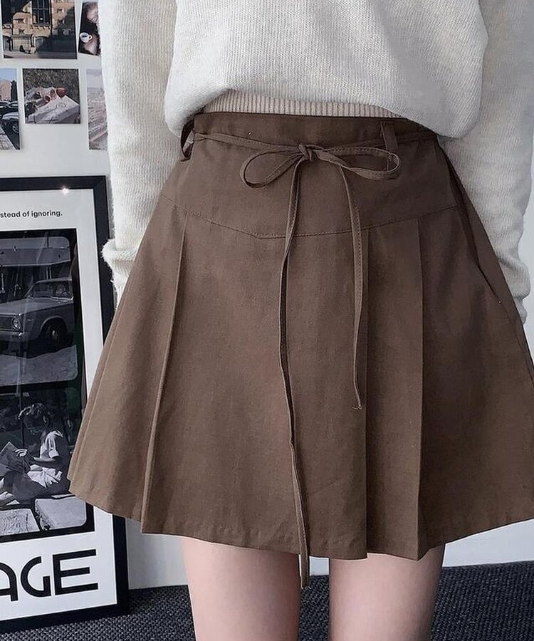 コットンプリーツスカート BROWN