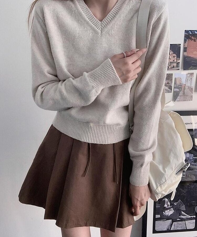 コットンプリーツスカート BROWN