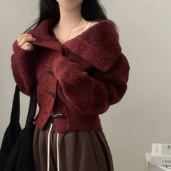 ボカシハイネックニットカーディガン BURGUNDY