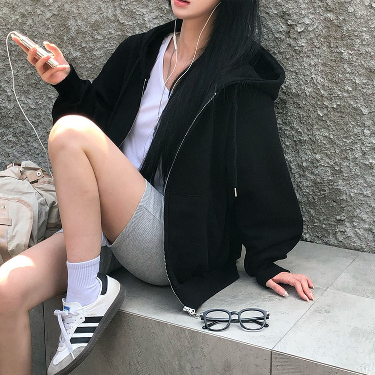 ノア2WAYパーカージップアップ(5color) BLACK