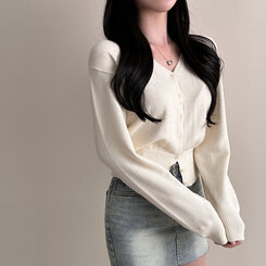 Vネックルーズフィット長袖カーディガン(7color) IVORY