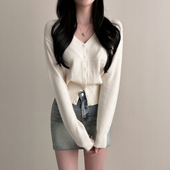 Vネックルーズフィット長袖カーディガン(7color) IVORY