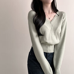 Vネックルーズフィット長袖カーディガン(7color) MINT