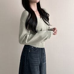 Vネックルーズフィット長袖カーディガン(7color) MINT