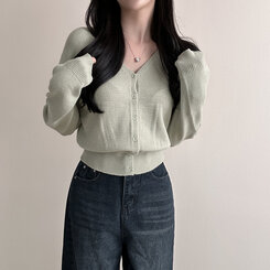 Vネックルーズフィット長袖カーディガン(7color) MINT