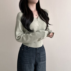 Vネックルーズフィット長袖カーディガン(7color) MINT