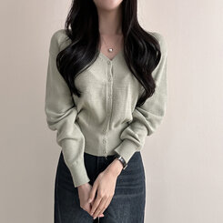 Vネックルーズフィット長袖カーディガン(7color) MINT