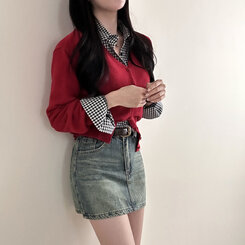 Vネックルーズフィット長袖カーディガン(7color) red