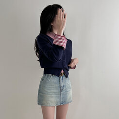 Vネックルーズフィット長袖カーディガン(7color) NAVY