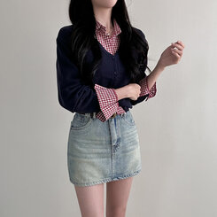 Vネックルーズフィット長袖カーディガン(7color) NAVY