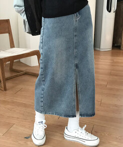 ベリードデニムスリットAラインスカート DENIM